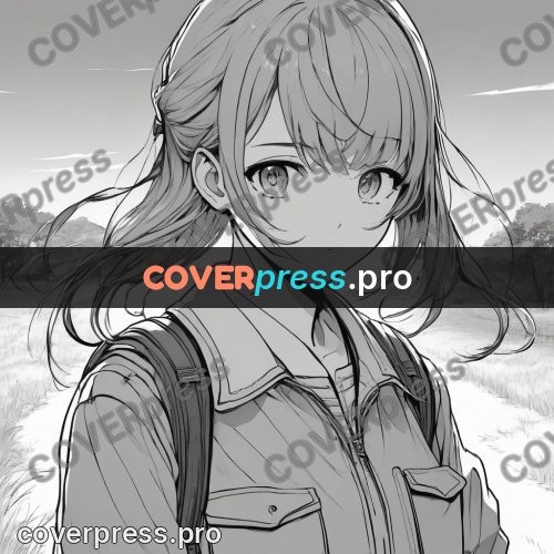 Anime line art: girl with a backpack