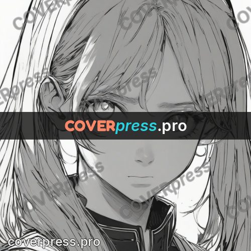 Anime line art: face of a long-haired girl