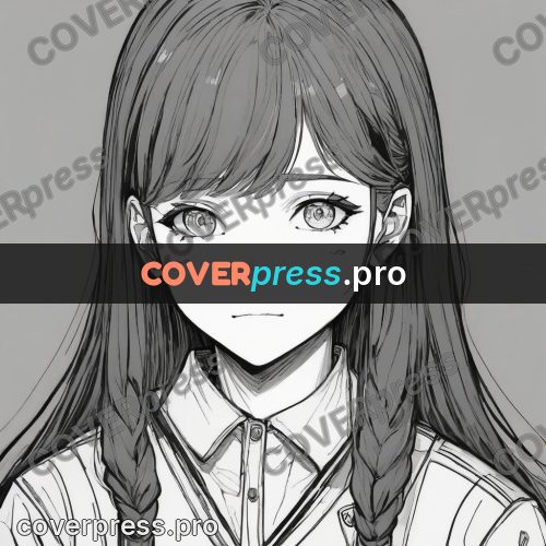 Anime line art: face of a long-haired girl