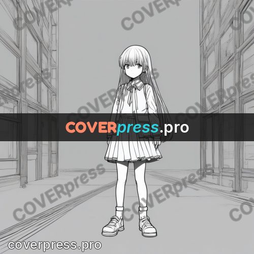 Anime line art: girl on an empty street