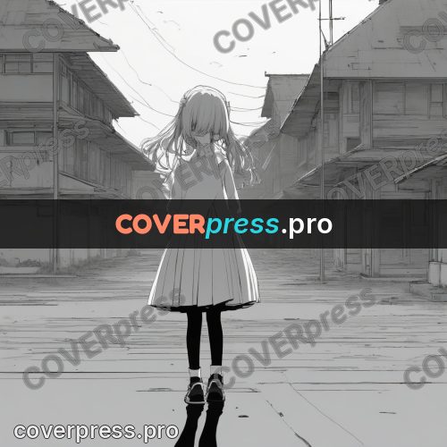 Anime line art: girl on an empty street