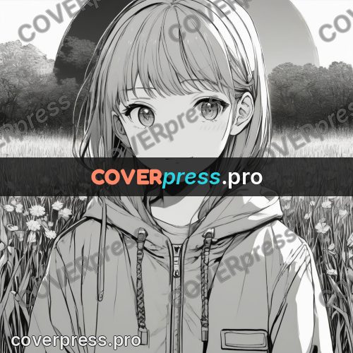 Anime line art: girl in a hood