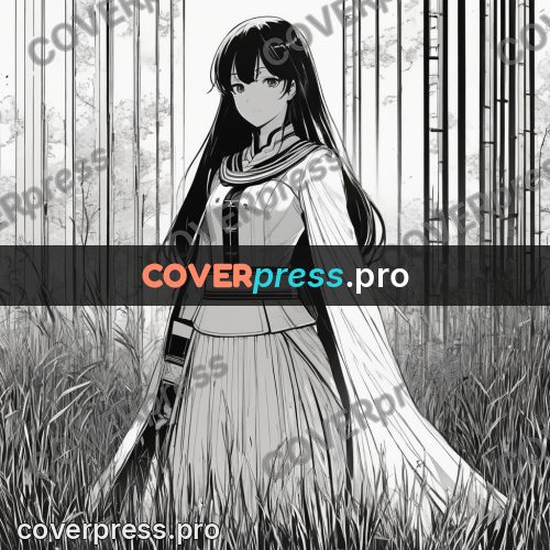 Anime line art: girl in a long skirt