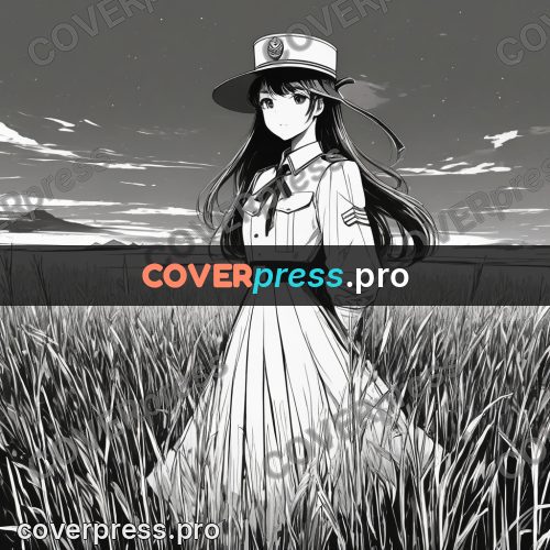 Anime line art: girl in a long skirt