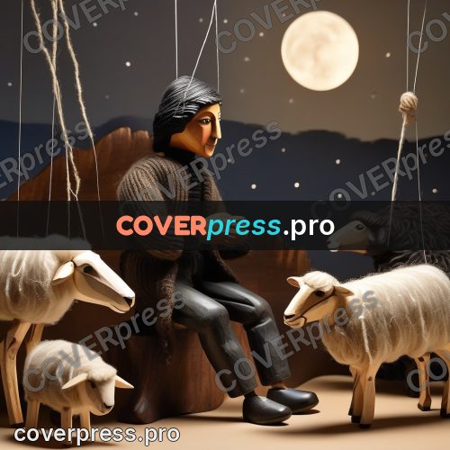 Puppet artwork: shepherd with a sheep