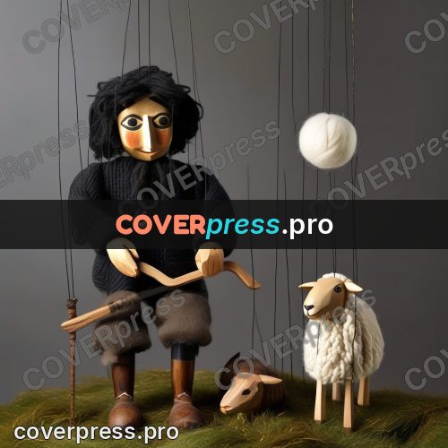 Puppet artwork: shepherd with a sheep
