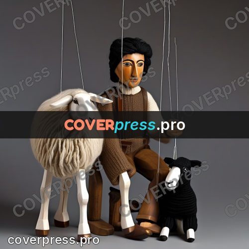 Puppet artwork: shepherd with a sheep