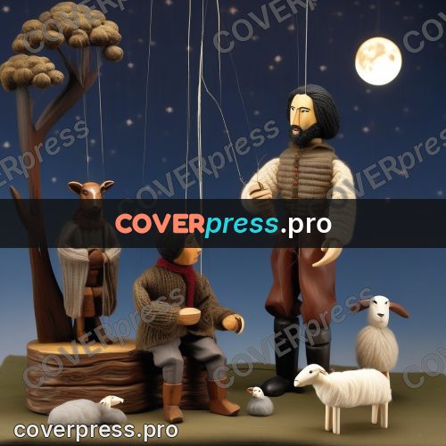 Puppet artwork: shepherd with a sheep