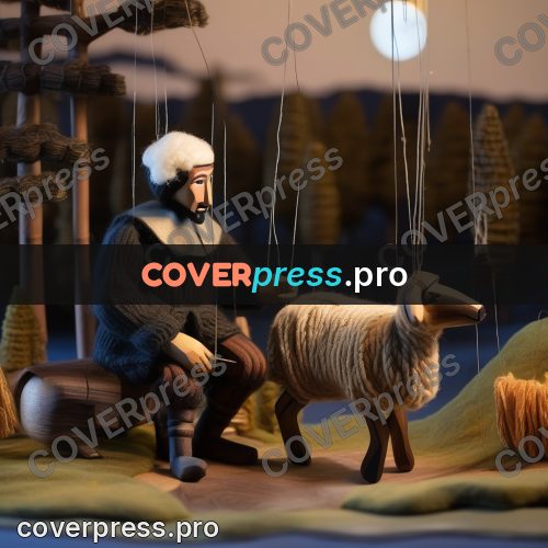 Puppet artwork: shepherd with a sheep