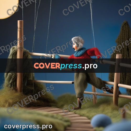 Puppet artwork: man at a fence in hills