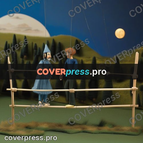 Puppet artwork: man at a fence in hills
