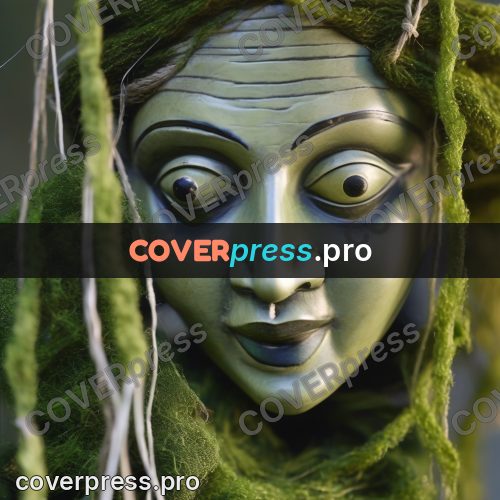 Puppet artwork: pale face with moss hair
