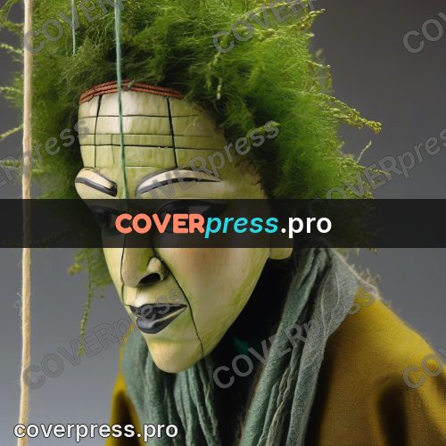 Puppet artwork: pale face with moss hair