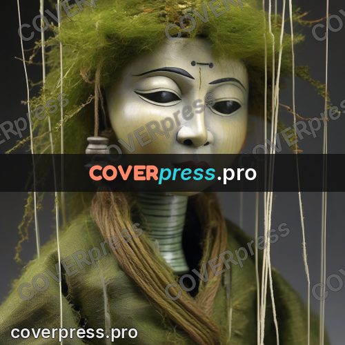 Puppet artwork: pale face with moss hair