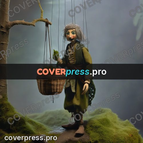 Puppet artwork: person with a basket in fog