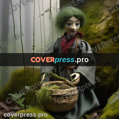 Puppet artwork: person with a basket in fog