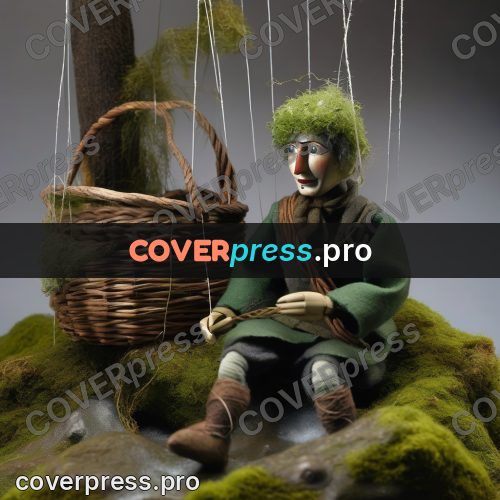 Puppet artwork: person with a basket in fog