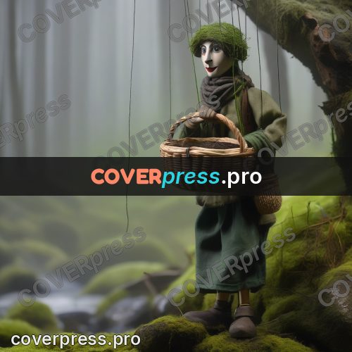 Puppet artwork: person with a basket in fog