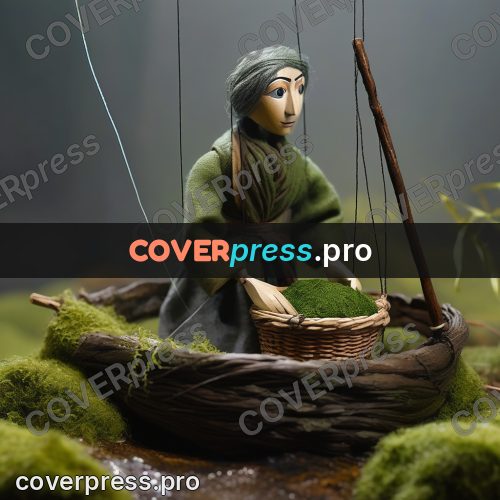 Puppet artwork: person with a basket in fog