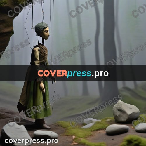 Puppet artwork: person in green in the fog
