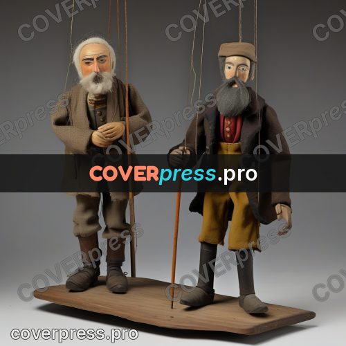 Puppet artwork: old man on a plank base