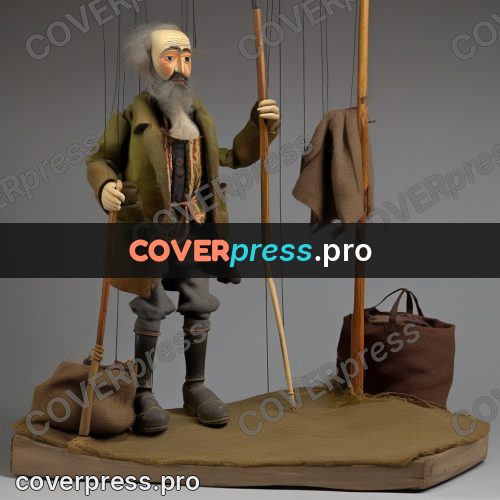 Puppet artwork: old man on a plank base