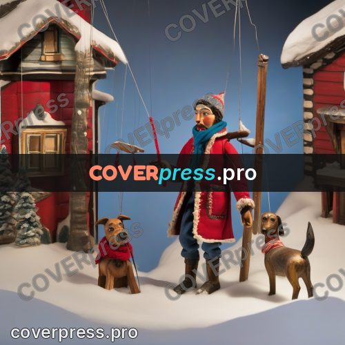 Puppet artwork: man in red with a dog