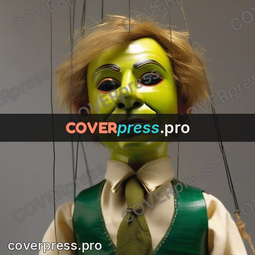 Puppet artwork: head with a green face