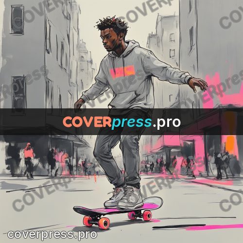 Sketch illustration: skateboarder on a city street