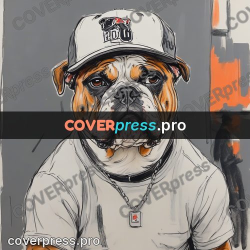 Sketch illustration: bulldog in a baseball cap