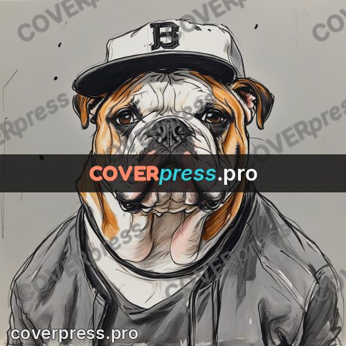 Sketch illustration: bulldog in a baseball cap