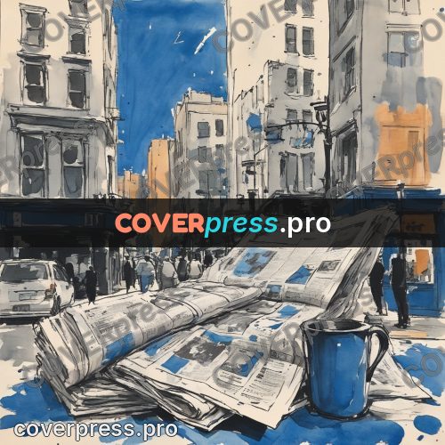 Sketch illustration: stacks of newspapers on a street