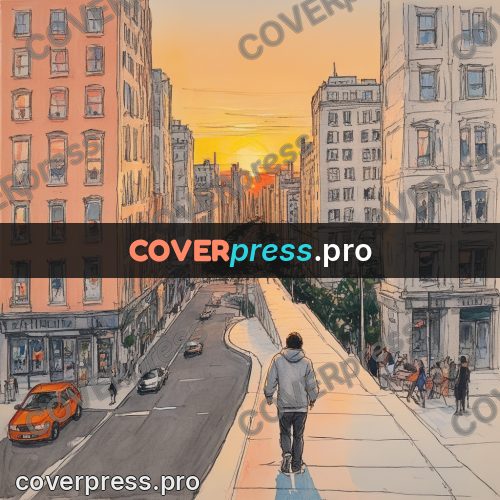 Sketch illustration: figure above a city street