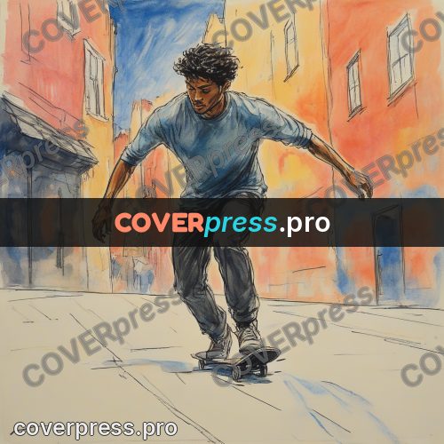 Sketch illustration: skateboarder on a paved street