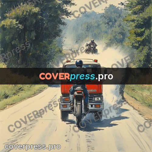 Sketch illustration: motorcycle beside a truck