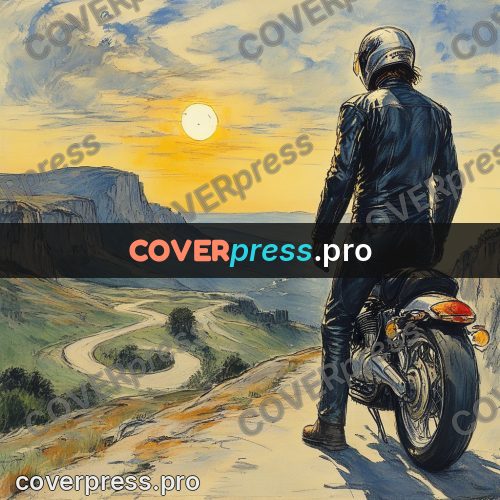 Sketch illustration: motorcycle at a cliff edge