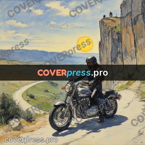Sketch illustration: motorcycle at a cliff edge