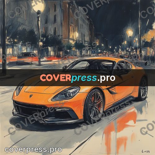 Sketch illustration: sports car on a night street
