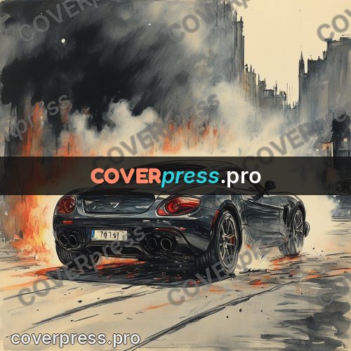 Sketch illustration: sports car in smoke