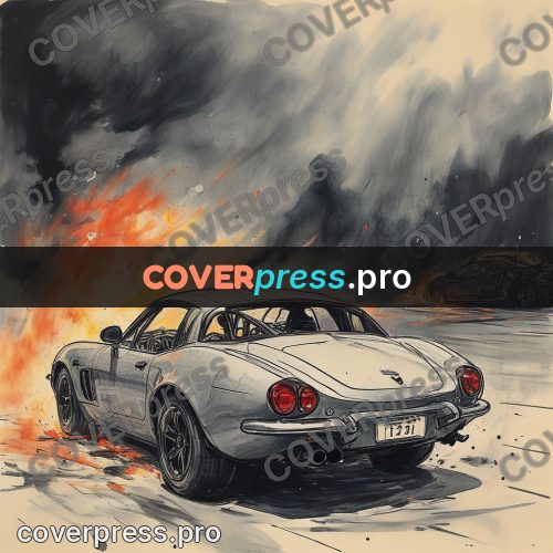 Sketch illustration: sports car in smoke