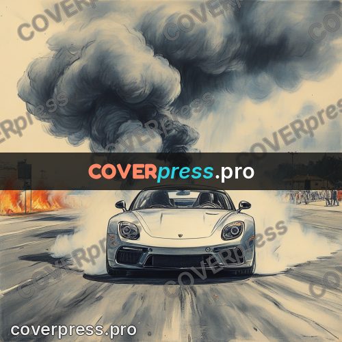 Sketch illustration: car turning in smoke