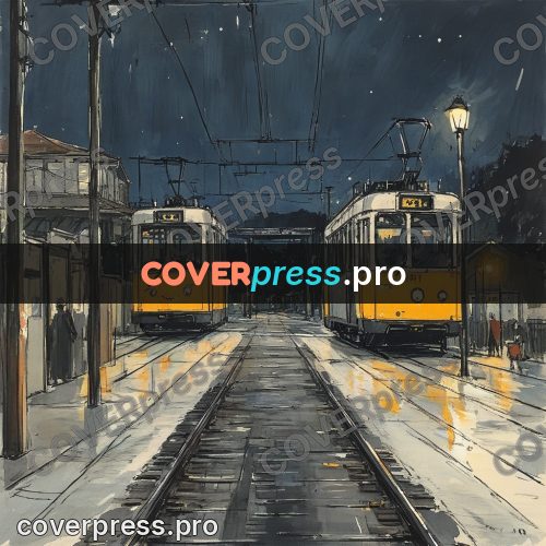 Sketch illustration: tram in a night depot