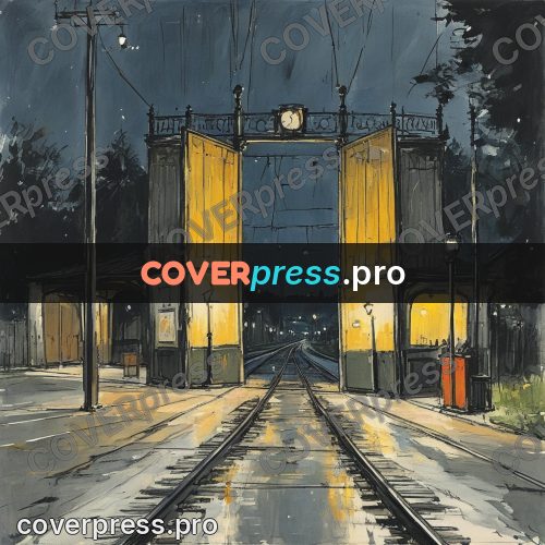 Sketch illustration: tram in a night depot