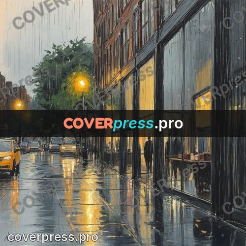 Sketch illustration: street in the rain at dusk