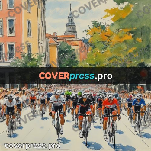 Sketch illustration: racing cyclists on a street