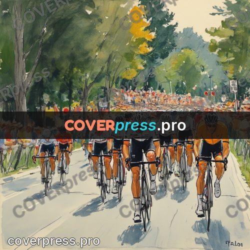 Sketch illustration: racing cyclists on a street