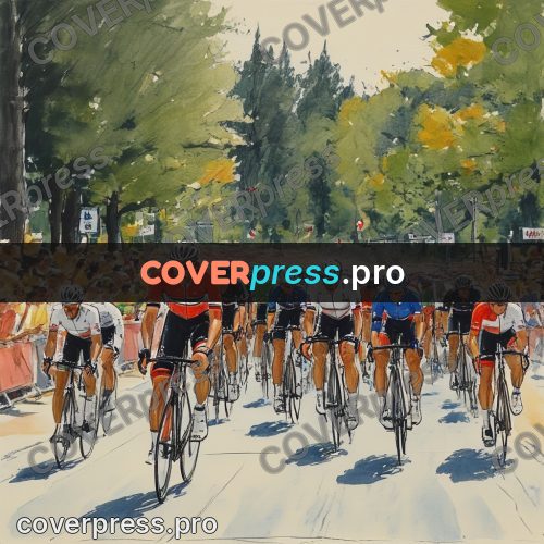 Sketch illustration: racing cyclists on a street