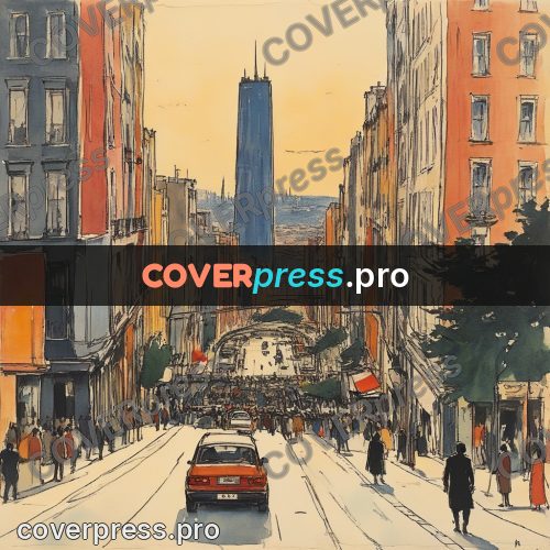 Sketch illustration: people on a wide street