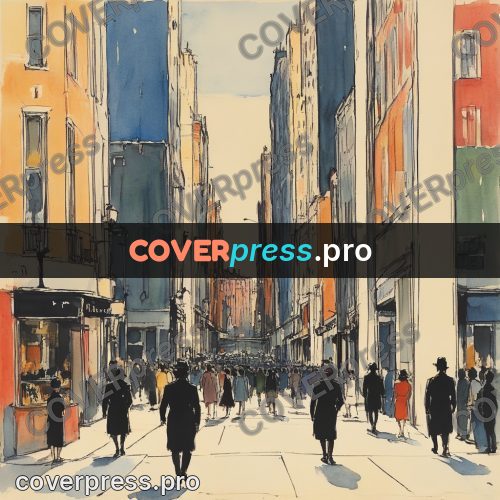 Sketch illustration: people on a wide street