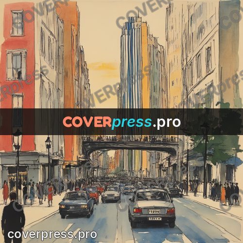 Sketch illustration: people on a wide street